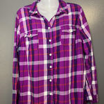 Old Navy Shirt Womens Large Purple Pink Plaid Flannel Button Up Long Sleeve Photo 0