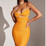 House Of CB Tibi Cutout Ruched Bodycon Mesh Midi Dress Tangerine XS Photo 2