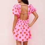 Pitusa Pink Polka Dot Babydoll Mini Dress Puff Sleeves Open Back Size Small NWT Photo 6