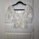 Monteau Los Angeles White And Black Floral Puff Sleeved Smocked Crop Top Photo 6
