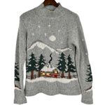VINTAGE Pbj sport gray winter scene scape christmas mockneck sweater size medium Photo 0