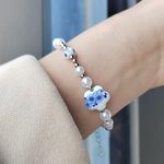 Exquisite Cyan Flower Porcelain With Pearl Design Bracelet Vintage Multi Photo 0