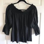 7 For All Mankind Silk Off Shoulder Smocked Top Blouse Silk In Black Photo 7
