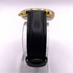 Vintage Christmas Watch Gold Tone Genuine Leather Band Holiday Elves New Battery Black Photo 2