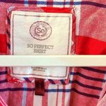 SO  Women's Red & White Plaid Button-Down Shirt Size XL – Long Sleeve Casual Top Photo 2