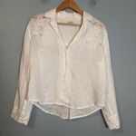 Madewell Womens Resort Long Sleeve Shirt Linen White Size XS Eyelet Embroidered Photo 1