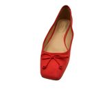 Liz Claiborne 8 Vibrant Red Faux Suede Ballet Flats Bow Detail Square Toe Design Photo 5