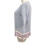 L.L.Bean  Linen Stripe Button Back Top Blue Red White Women’s Large Photo 5