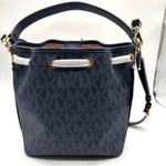 Michael Kors MK Signature Blue Bucket Bag Designer Logo Tote Gold Hardware Photo 1