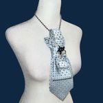 “Dainty Dapper”Elegant Blue Patterned Women's Tie Necklace with pretty brooch Photo 2