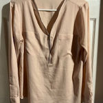 Calvin Klein  Pale Blush Shimmery‎ Half Front Zip Long Sleeve Blouse Size Large Photo 0