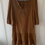 Brown Bohemian Crochet Relax Fit Tier Cotton Dress Size 4 Photo 0