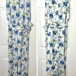 Pretty Little Thing White Blue Floral Scuba High Neck Tie Waist Jumpsuit Size 12 Photo 4