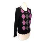 Apt. 9  Cashmere Womens Black Button Down Argyle Cardigan Sweater Sz L Photo 4