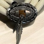 Western style Silver Toned and Cream Beaded Bolo Necklace Photo 1