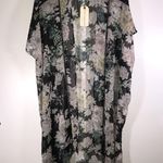 Band of Gypsies Boho Kimono Cover Up Duster Sheer Black Floral Oversized Size S Photo 0