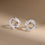 Small Tiny CZ Geometric Stud Earrings for Women Silver Photo 1