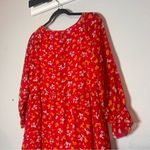 Free People  Babydoll Mini Dress Red Floral Long Sleeve Lined Size 4 Photo 2