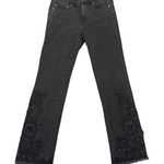 Free People  Crop Cutwork Cigarette Black Boho Floral Embroidered Jeans Size 25 Photo 0