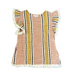 THML  Ruffle Sleeve Striped Cotton Top with Fringe Hem Size S Boho Festival Style Photo 0