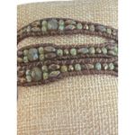 Bohemian Beaded Leather Wrap Bracelet Stones Button Clasp Rustic Earth Tones 21" Green Photo 2