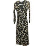 AFRM Tezza Black & Yellow Floral Ruched Mesh Bodycon Midi Dress XS Photo 1