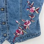 Bill Blass Y2K VINTAGE LARGE Bill Bass Blue Denim Pink Floral Embroidered Vest Jean Jacket Photo 5