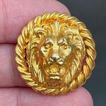 Head Vintage Unsigned Lion  Roaring Lion Gold-tone Pierced Earrings Photo 3