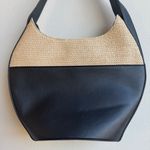 Anthropologie By  Black Raffia Mixed Media Bucket Tote Medium Shoulder Bag Photo 2