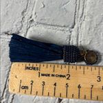 Beaded Straw Blue Gold Tone Dangle Earrings Photo 4