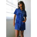 ROLLAS Corduroy Button Front Short Sleeve Mini Dress Royal Blue Size M Photo 10