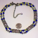 Chico's  Vintage Blue & Yellow Silver Tone Beaded Boho Necklace Photo 3