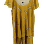 KZ By Karen Zambos Feather Print Layered Mini Dress Scoop Neck Yellow Medium Photo 0