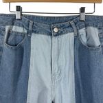 Women Jeans Size M Denim Patch Wide Leg Baggy Raw Hem Oversized Grunge Boho Pant Blue Size M Photo 3