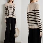 KHAITE  Tilda Striped Cashmere Sweater Ribbed Fisherman Ecru Black Small EUC Photo 10