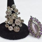 Source Unknown Glam Lavender/Clear Rhinestone Silver Tone Metal  2pc Adjustable Party Rings Photo 0
