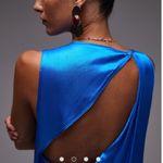 ASOS Topshop high neck open back throw-on satin dress in blue Photo 3