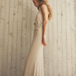 ZARA  dress maxi bodycon fitted halter plunge neck open back evening wedding  Photo 13