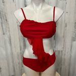 Red Ruffle One Shoulder Bikini Set Women’s Size L Swimwear Red Size L Photo 2