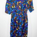 Boden Blue Brown Yellow Printed Short Sleeve Silk Blend Dress Womens Size 6 Long Photo 0