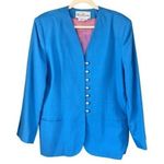 Oleg Cassini T6 1980s Vintage Cerulean Blue V Neck Blazer Jacket Colombia Photo 0