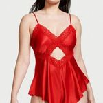 Victoria's Secret NWOT Victoria’s Secret satin red spaghetti strap lace trim cut out teddy romper  Photo 0