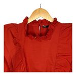 ZARA  Ruffle Poplin Blouse Smocked Cropped Top Rust Orange Women Size‎ Small NWT Photo 3