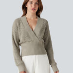 Halara  v-neck long sleeve hollow out work sweater Photo 0