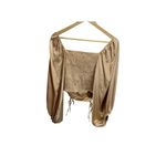 idem Ditto Boutique Gold Smocked Ruffle Blouse size M Bell Sleeve Retro Cropped Photo 1