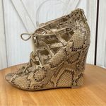 Bamboo  Royce Snake Print Lace Up Cage Wedge‎ Shoes Tan Brown 7.5 Peep Toe Photo 1