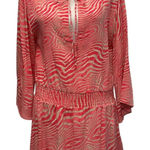 Alice + Olivia Women's Zebra Print Blouse Silk Blend Smocked Top Size M Pink Photo 0