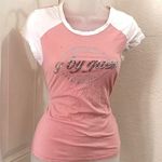 2000s Guess Pink white Fitted Henley baby tee tshirt top blouse rhinestone graphic bedazzled short sleeve #y2k #bellaswan Size M Photo 0