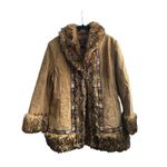 Vintage Penny Lane Suede Fur Trimmed Brown Coat XL Boho Y2K 1990's Winter Cabin Photo 1
