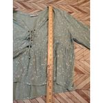 SO  Juniors Floral Print Lace Up Peasant Blouse Top Sage Green Large Crop Shirt Photo 8